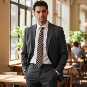 Kenneth Cole Reaction Men's Silk Gingham Pattern‎ Tie Orange Gray Black Luxury